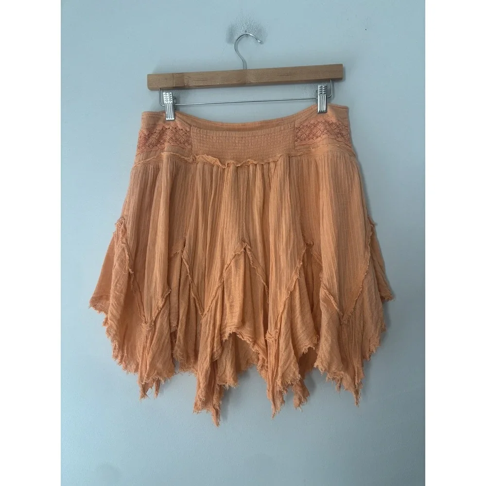 Free People Tattered Ruffle Handkerchief Lace Mini Skirt Boho Fairy Cottagecore